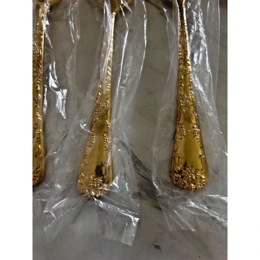WM Rogers & Son Gold Plated Soup Spoons Lot of 6 Enchanted Rose 7